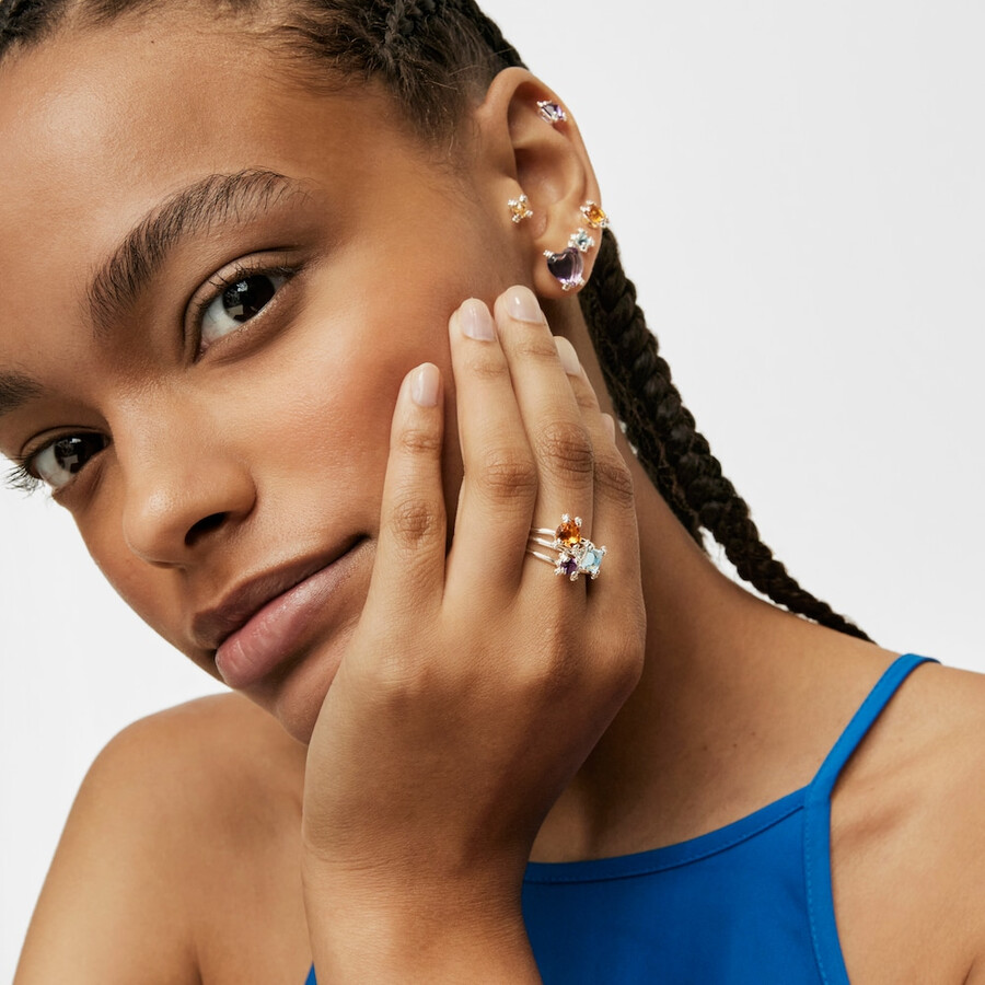 anello a forma di cuore con citrino color argento