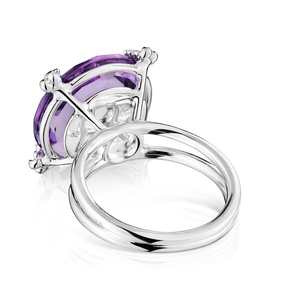 anello con pillole di colore argento e ametista