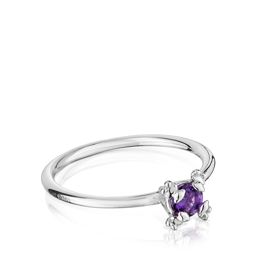 anello con pillole di colore argento e ametista