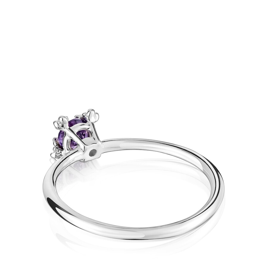 anello con pillole di colore argento e ametista
