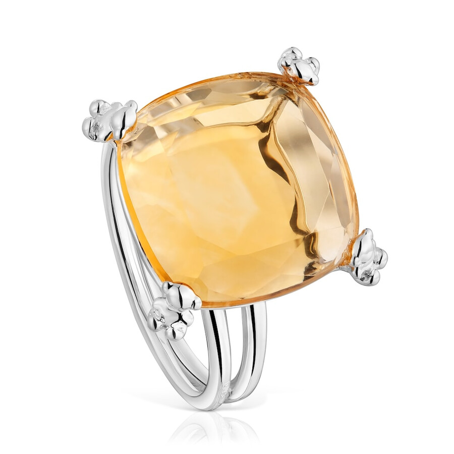 anello con pillole color argento e citrino