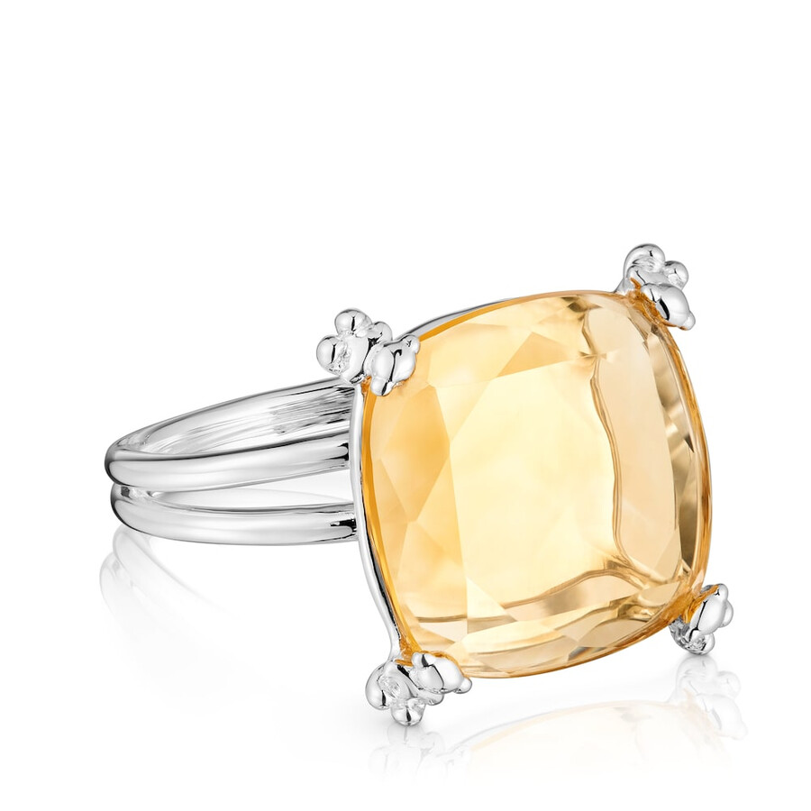 anello con pillole color argento e citrino