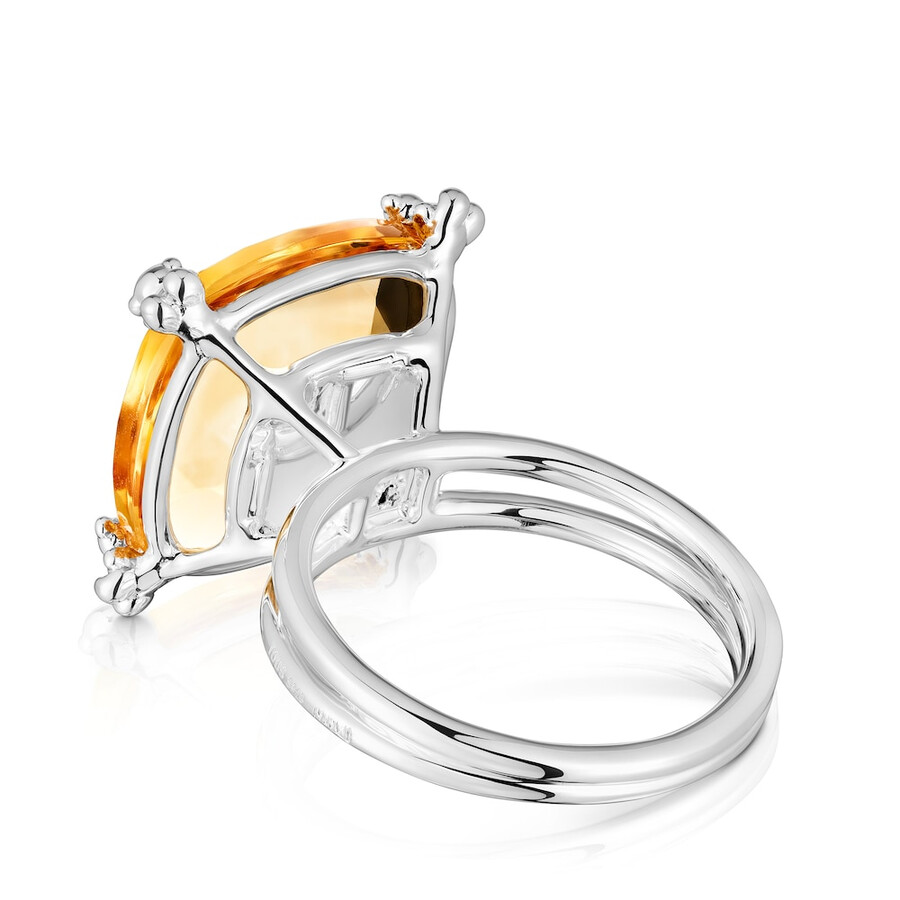 anello con pillole color argento e citrino