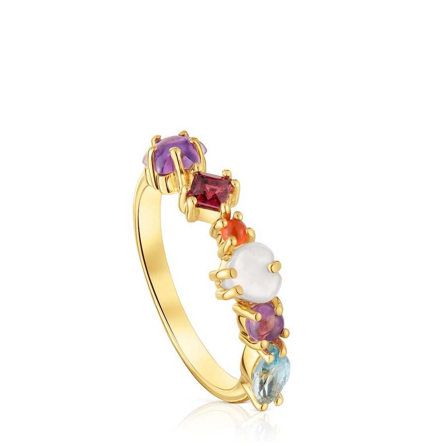 anello sugar party in argento placcato oro 18kt con motivi di pietre preziose