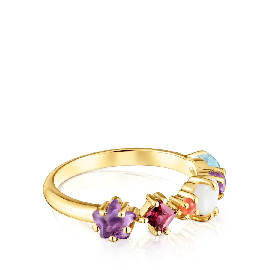 anello sugar party in argento placcato oro 18kt con motivi di pietre preziose