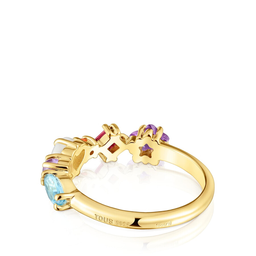 anello sugar party in argento placcato oro 18kt con motivi di pietre preziose
