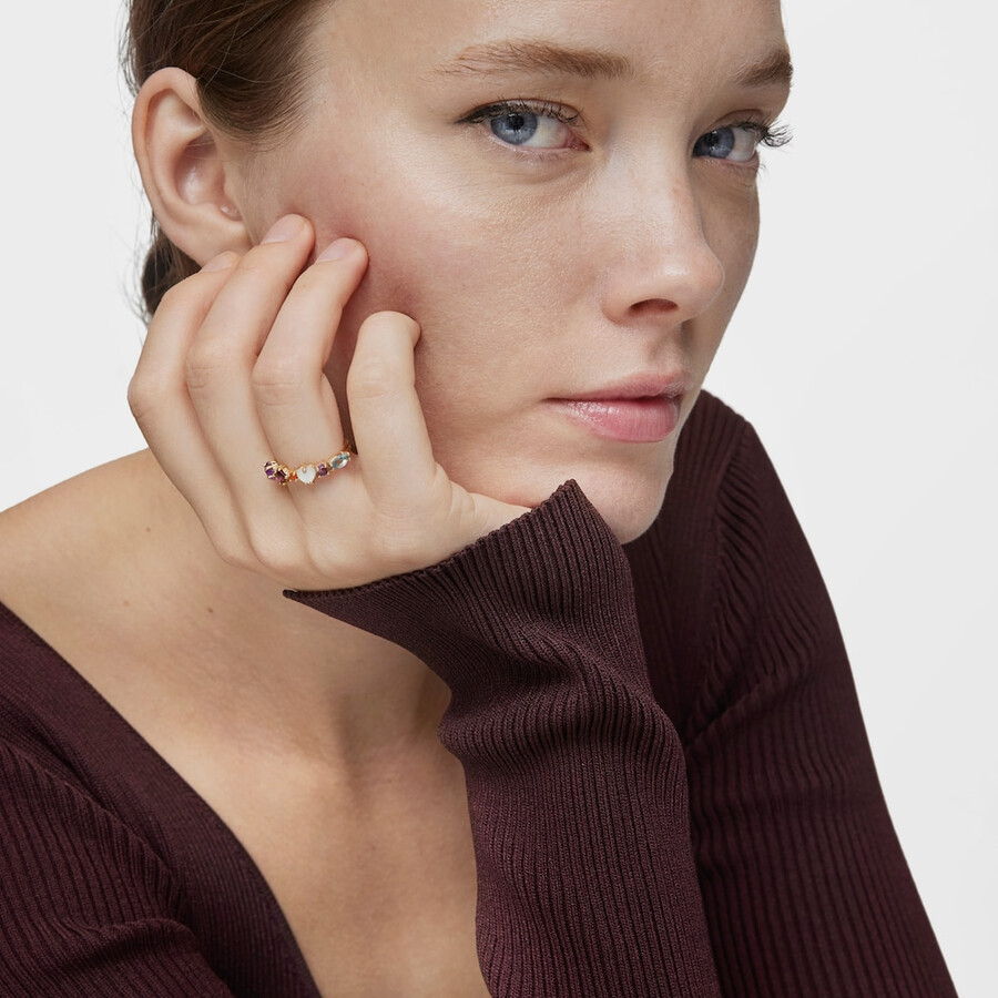 anello sugar party in argento placcato oro 18kt con motivi di pietre preziose