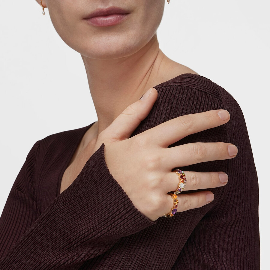 anello sugar party in argento placcato oro 18kt con motivi di pietre preziose