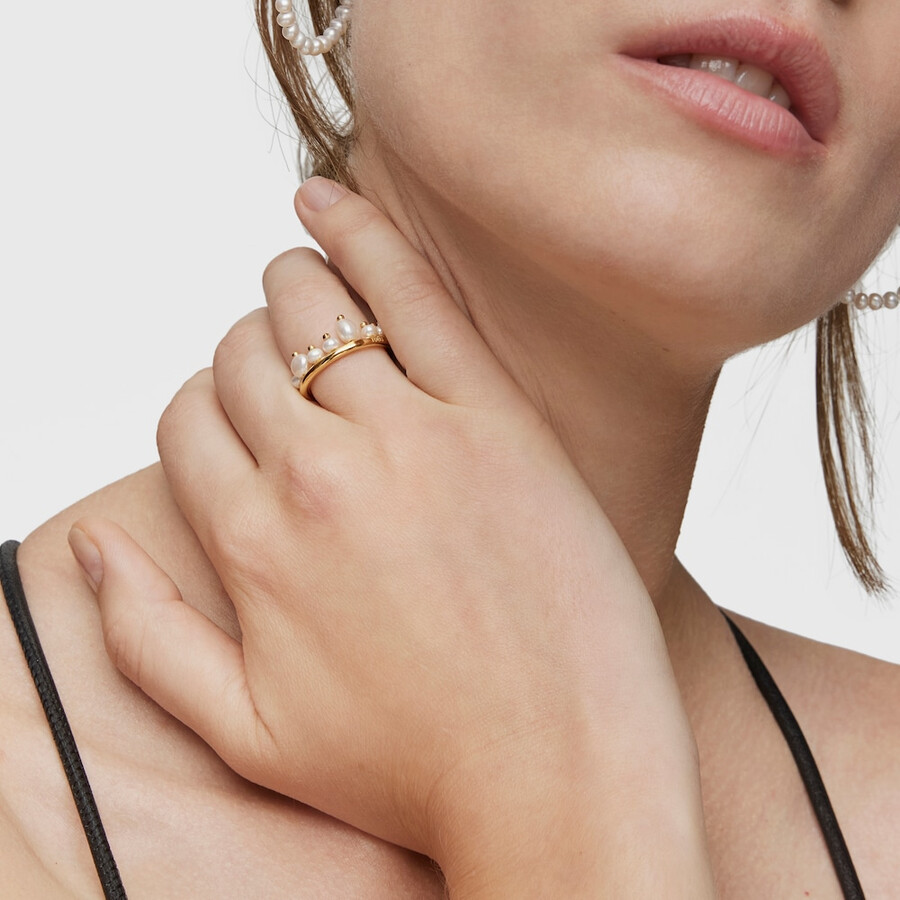 piccolo anello in argento placcato oro 18kt e perle coltivate sugar party