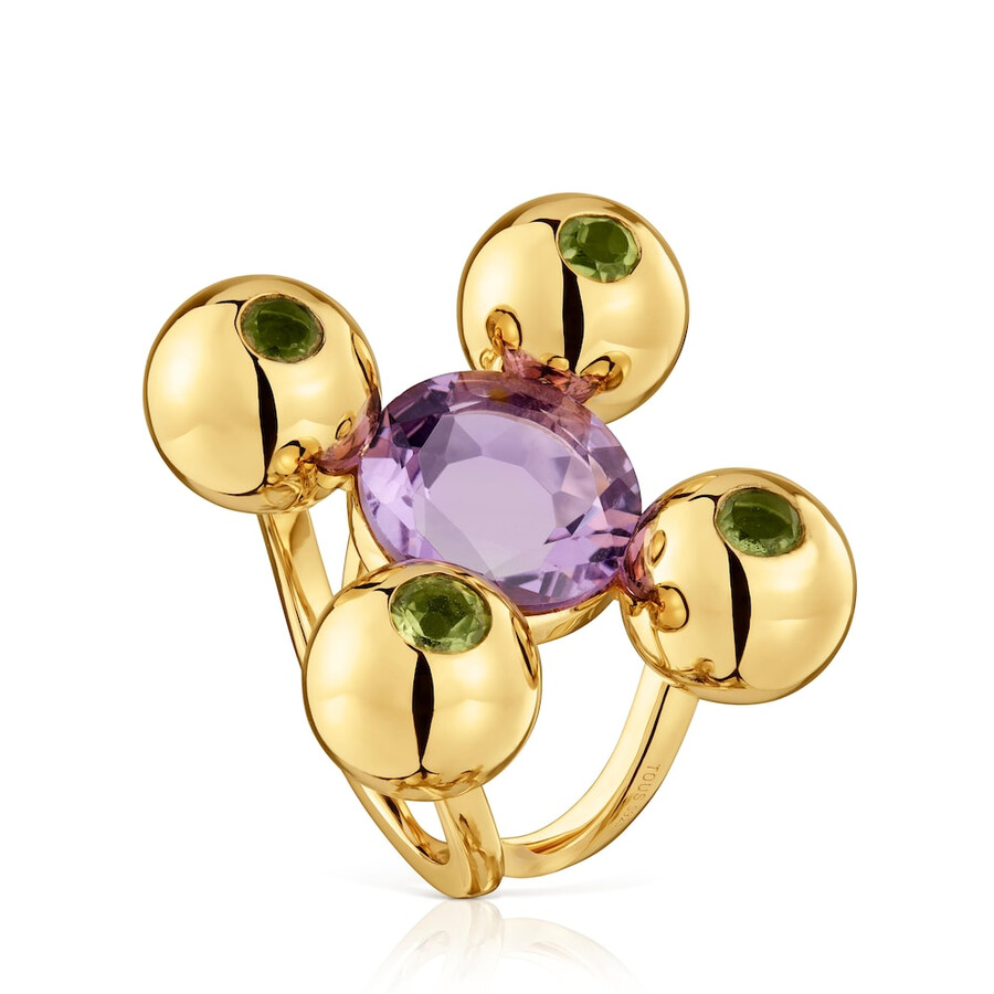 anello medio con placcatura in oro 18kt su argento ametista e peridoto sugar party