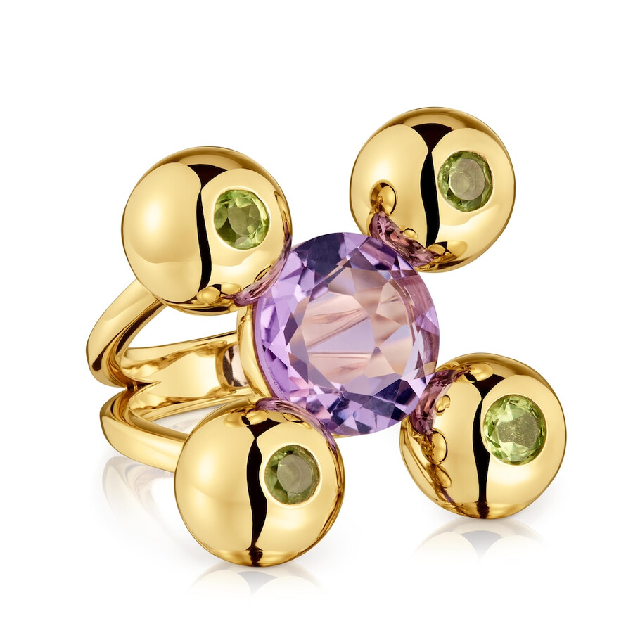 anello medio con placcatura in oro 18kt su argento ametista e peridoto sugar party