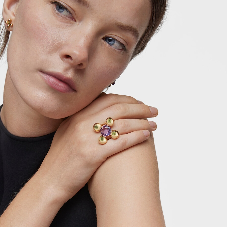 anello medio con placcatura in oro 18kt su argento ametista e peridoto sugar party