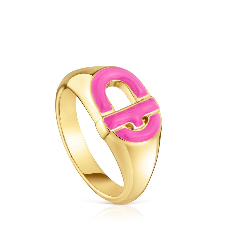 anello con sigillo placcato oro 18kt su argento e smalto color fucsia tous manifesto