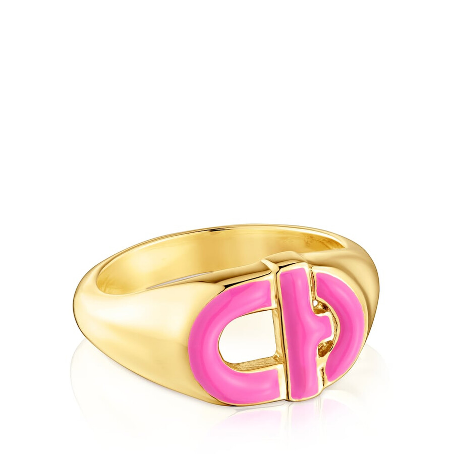 anello con sigillo placcato oro 18kt su argento e smalto color fucsia tous manifesto