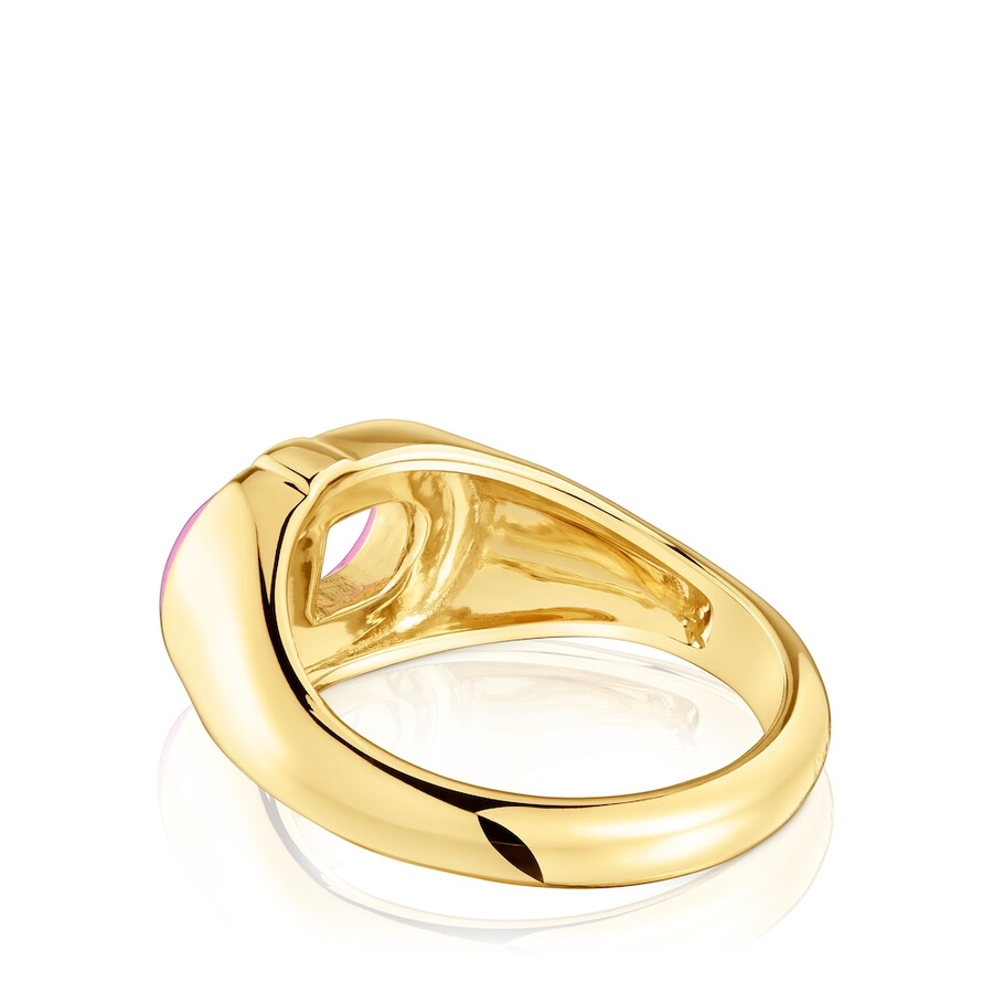 anello con sigillo placcato oro 18kt su argento e smalto color fucsia tous manifesto