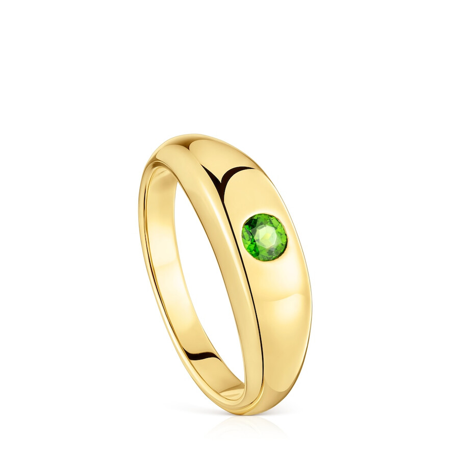 anello con sigillo placcato in oro 18 carati su argento e cromo diopside tous basic colors