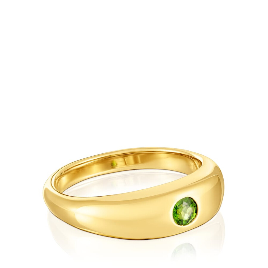 anello con sigillo placcato in oro 18 carati su argento e cromo diopside tous basic colors