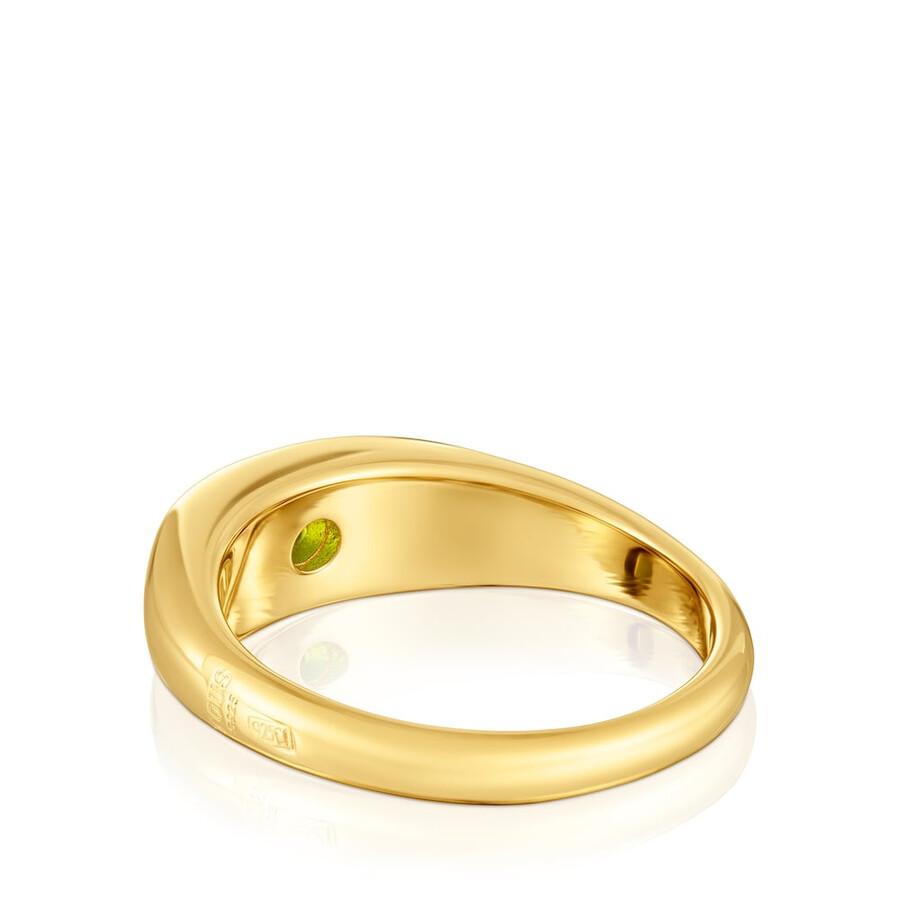 anello con sigillo placcato in oro 18 carati su argento e cromo diopside tous basic colors