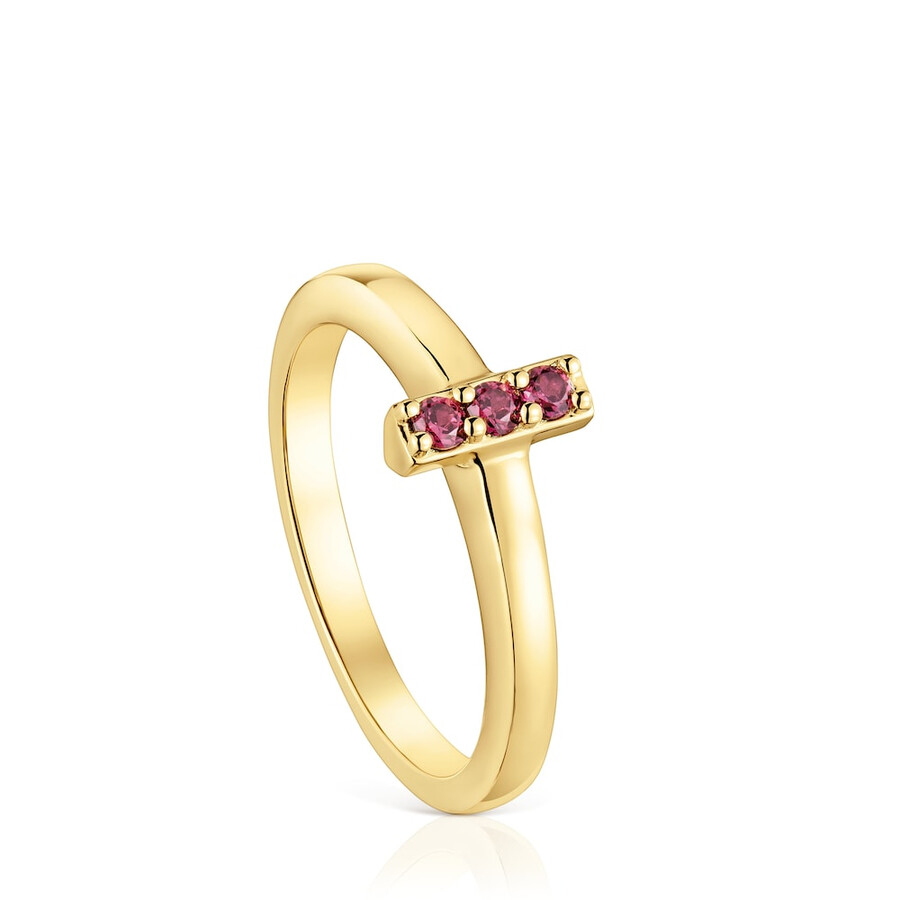 anello piccolo con placcatura in oro 18kt su argento e rodolite tous basic colors