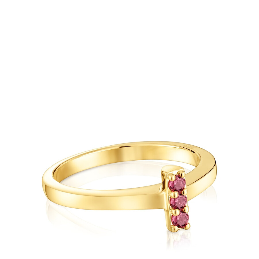 anello piccolo con placcatura in oro 18kt su argento e rodolite tous basic colors