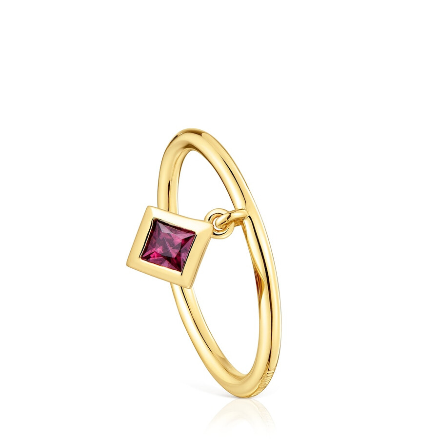 anello piccolo con placcatura in oro 18kt su argento e ciondolo in rodolite tous basic colors