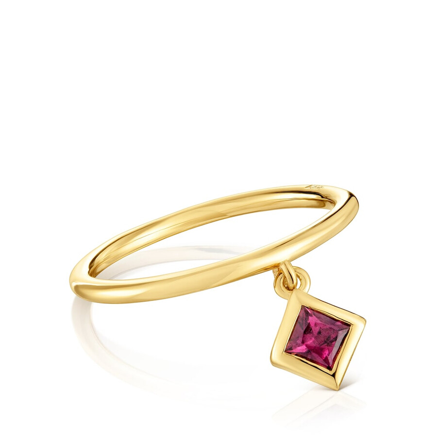 anello piccolo con placcatura in oro 18kt su argento e ciondolo in rodolite tous basic colors
