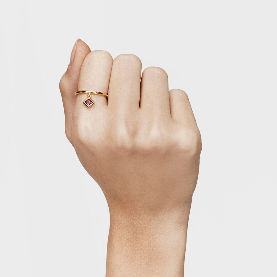 anello piccolo con placcatura in oro 18kt su argento e ciondolo in rodolite tous basic colors