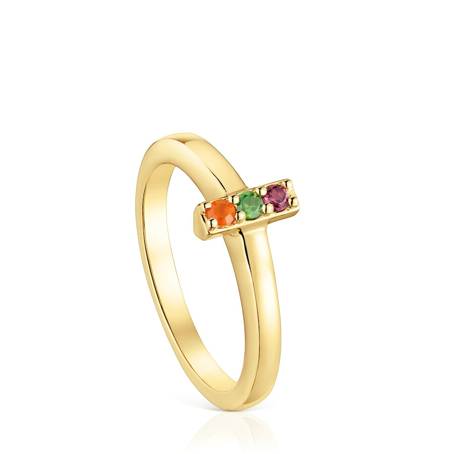 anello piccolo con placcatura in oro 18kt su argento e pietre preziose tous basic colors