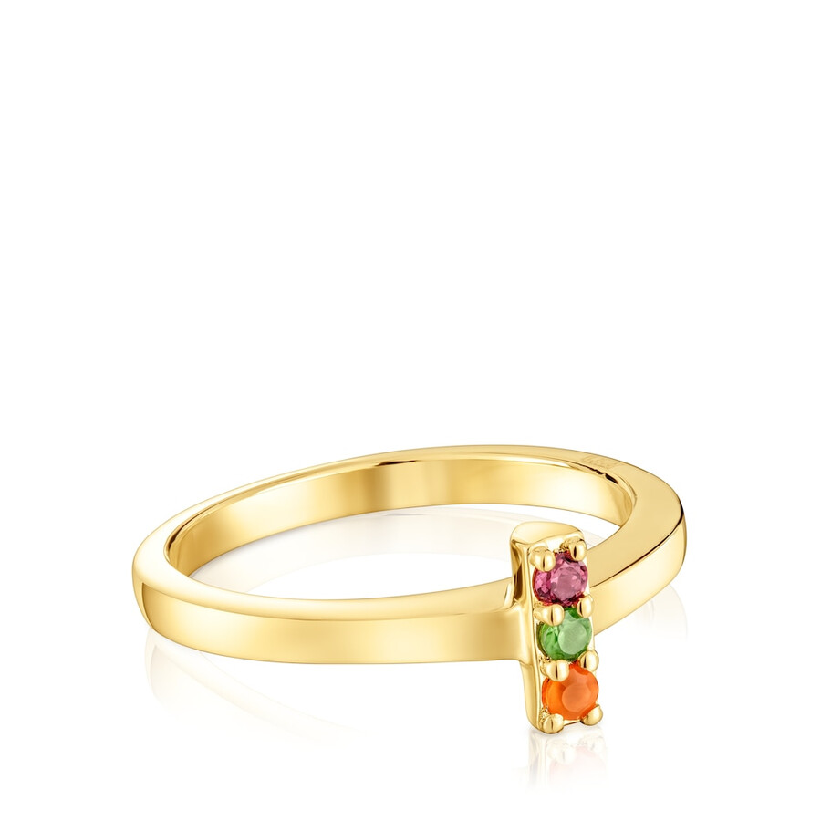 anello piccolo con placcatura in oro 18kt su argento e pietre preziose tous basic colors