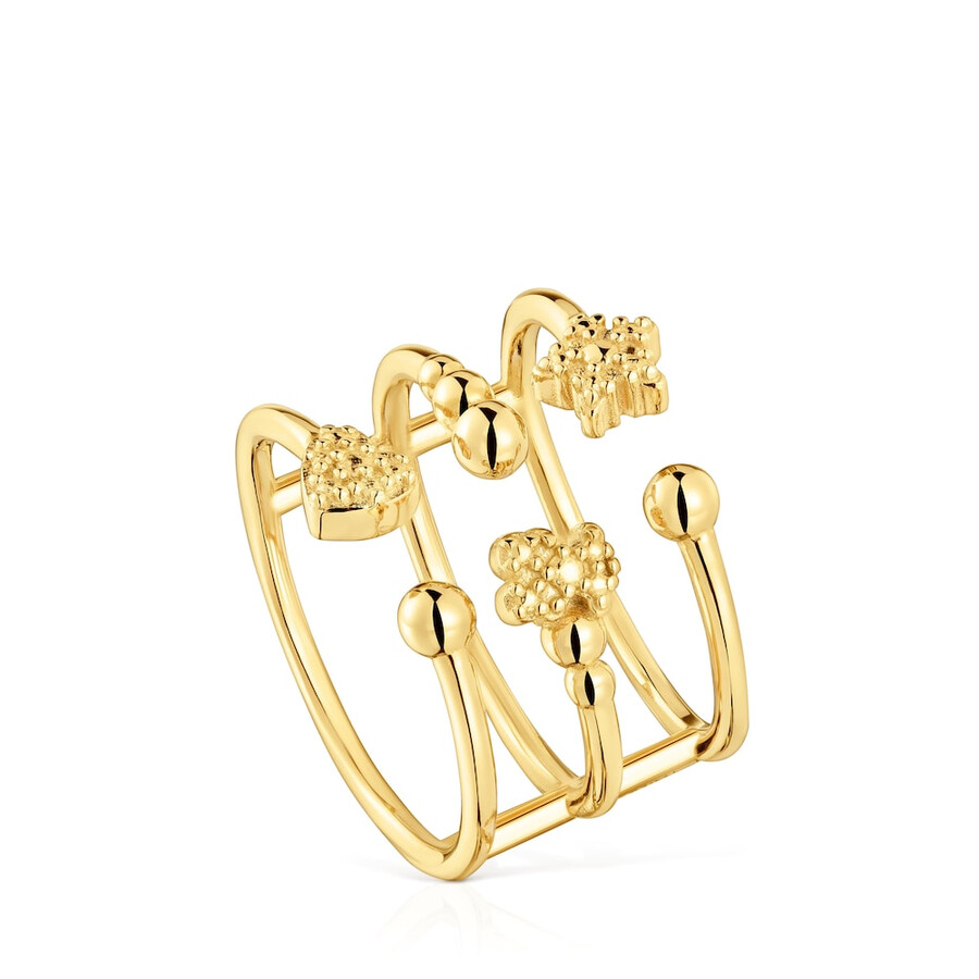 anello grande aperto con placcatura in oro 18kt su argento e motivi a forma di orso tous grain