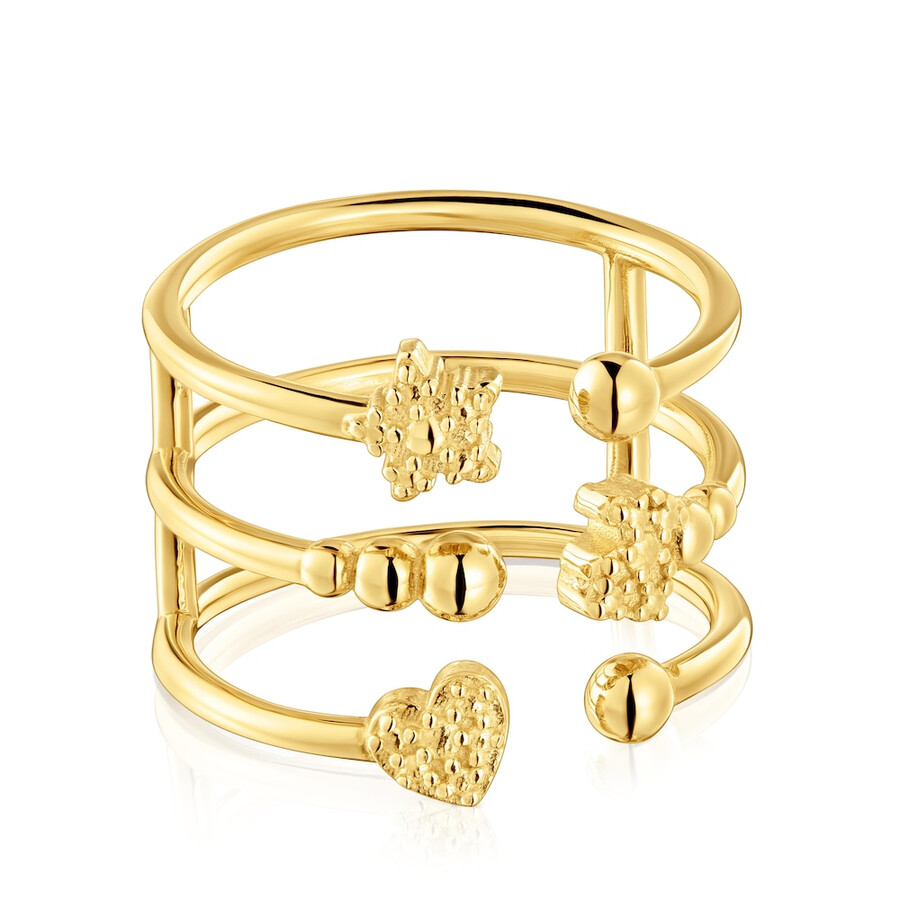 anello grande aperto con placcatura in oro 18kt su argento e motivi a forma di orso tous grain