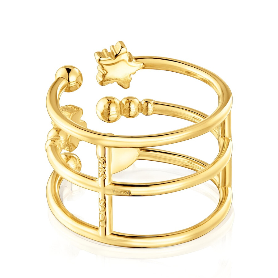 anello grande aperto con placcatura in oro 18kt su argento e motivi a forma di orso tous grain