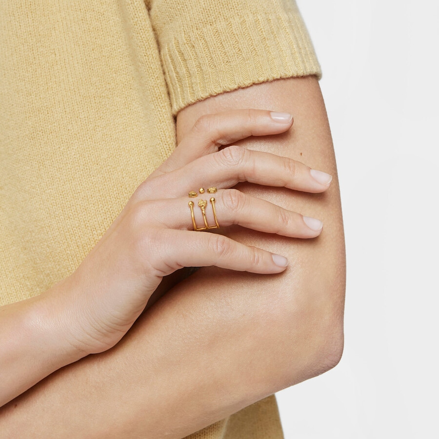 anello grande aperto con placcatura in oro 18kt su argento e motivi a forma di orso tous grain