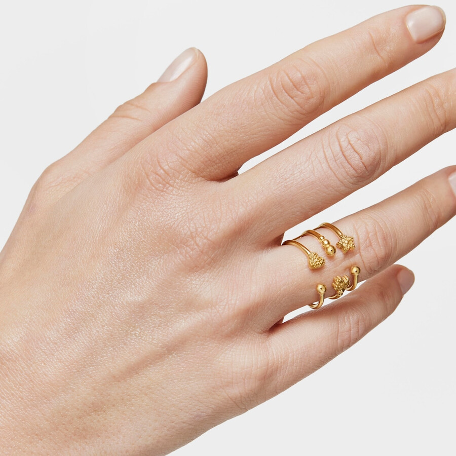 anello grande aperto con placcatura in oro 18kt su argento e motivi a forma di orso tous grain