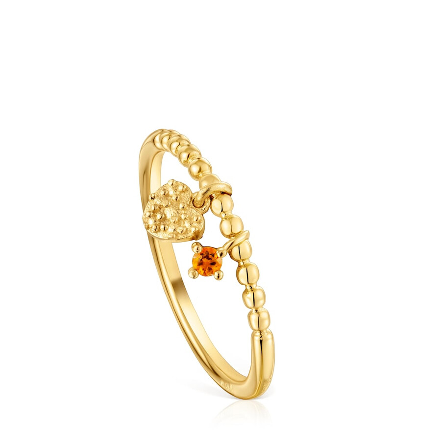 anello piccolo con placcatura in oro 18kt su argento e granato arancione tous grain