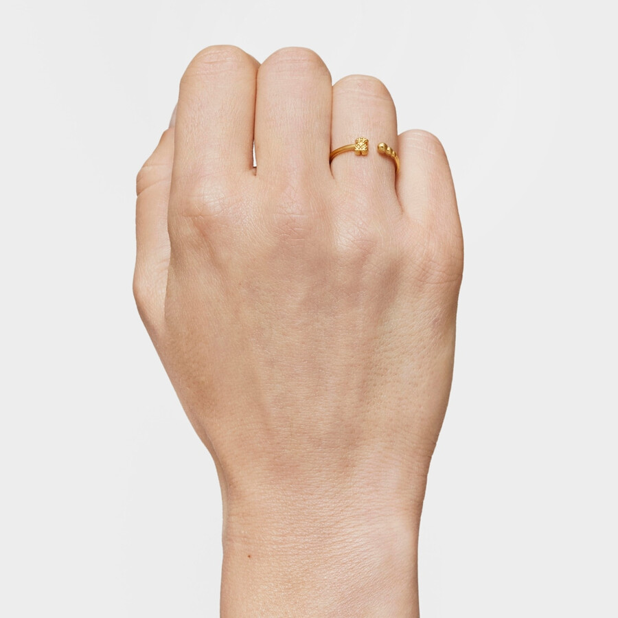 piccolo anello aperto con placcatura in oro 18kt su argento e motivi tous grain