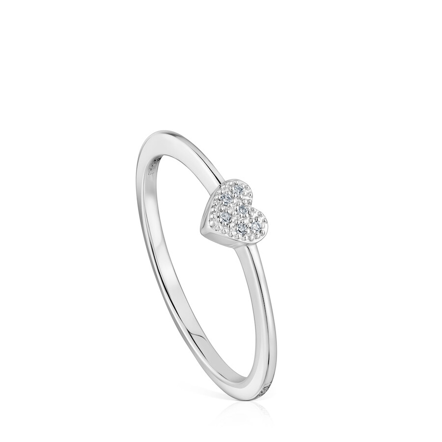 anello piccolo cuore in oro bianco con diamanti tous grain