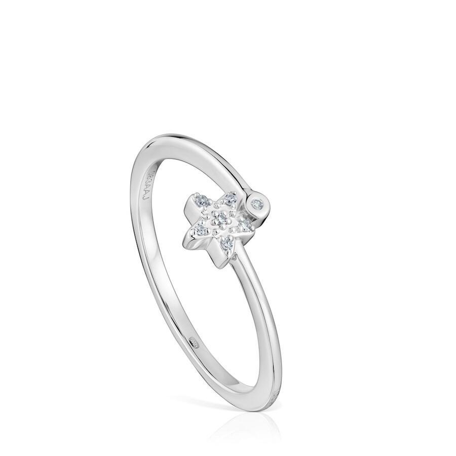 anello piccolo a forma di stella in oro bianco con diamanti tous grain