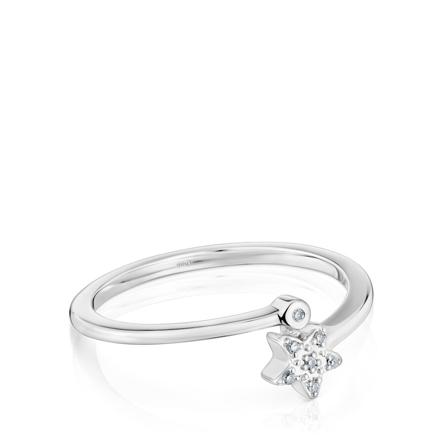 anello piccolo a forma di stella in oro bianco con diamanti tous grain