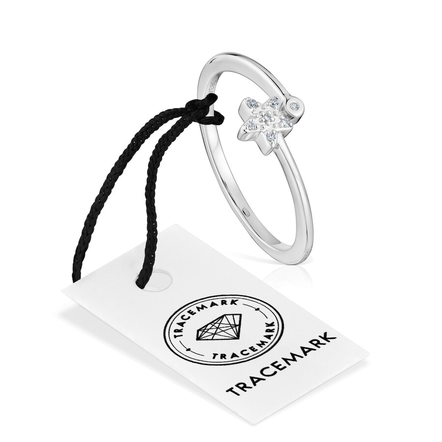 anello piccolo a forma di stella in oro bianco con diamanti tous grain