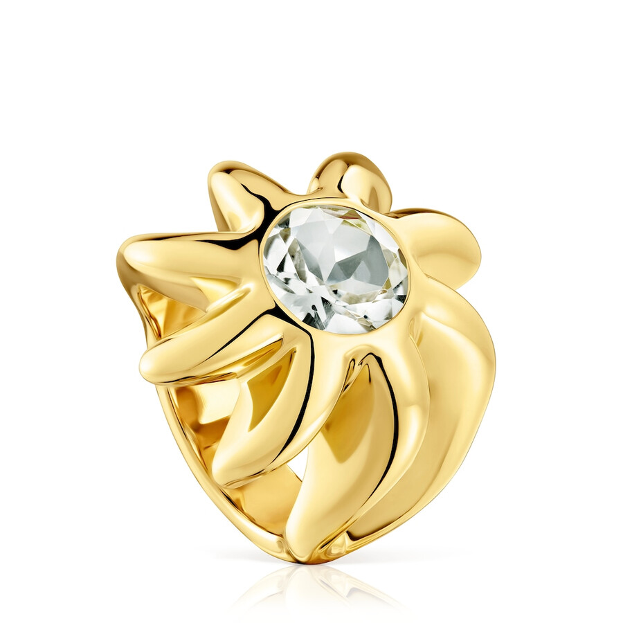 anello con sigillo placcato in oro 18kt su argento e prasiolite galia