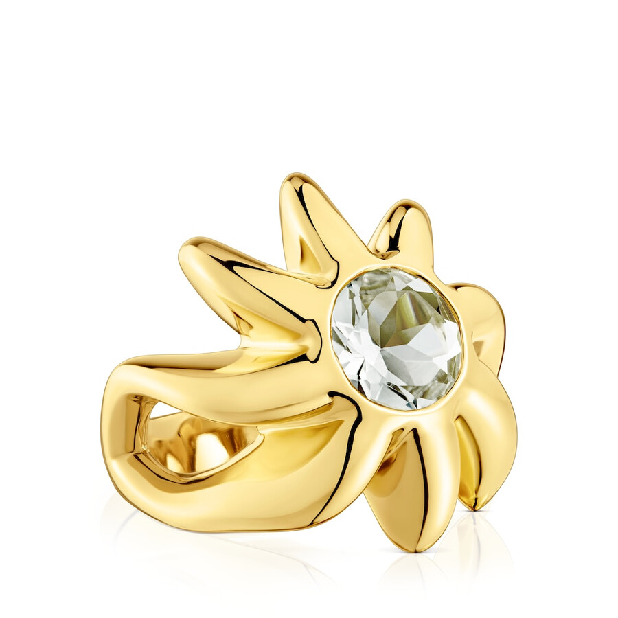 anello con sigillo placcato in oro 18kt su argento e prasiolite galia
