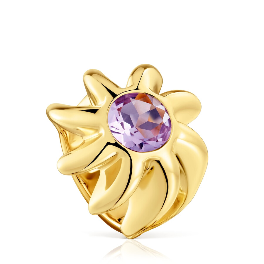 anello con sigillo placcato in oro 18kt su argento e ametista galia