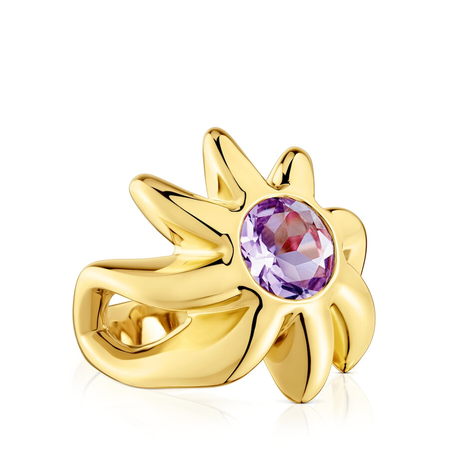 anello con sigillo placcato in oro 18kt su argento e ametista galia