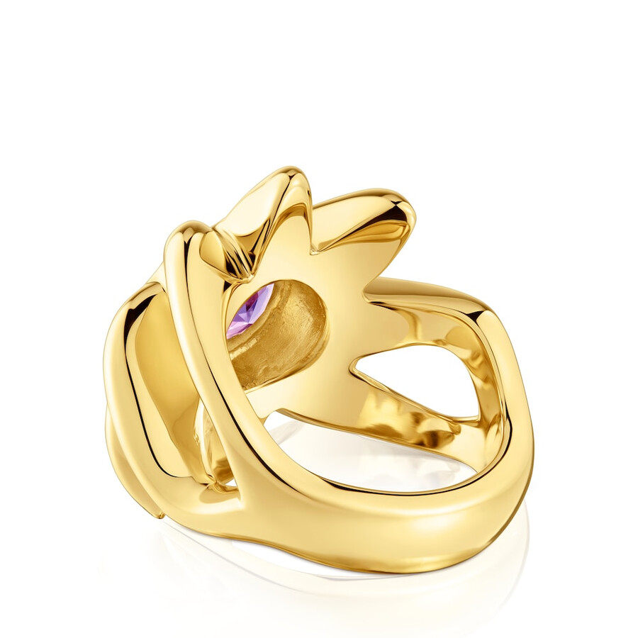 anello con sigillo placcato in oro 18kt su argento e ametista galia