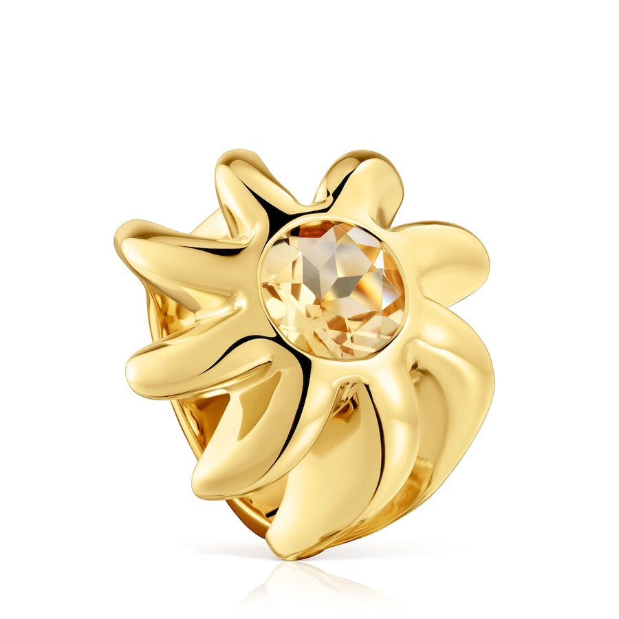 anello con sigillo placcato in oro 18kt su argento e citrino galia
