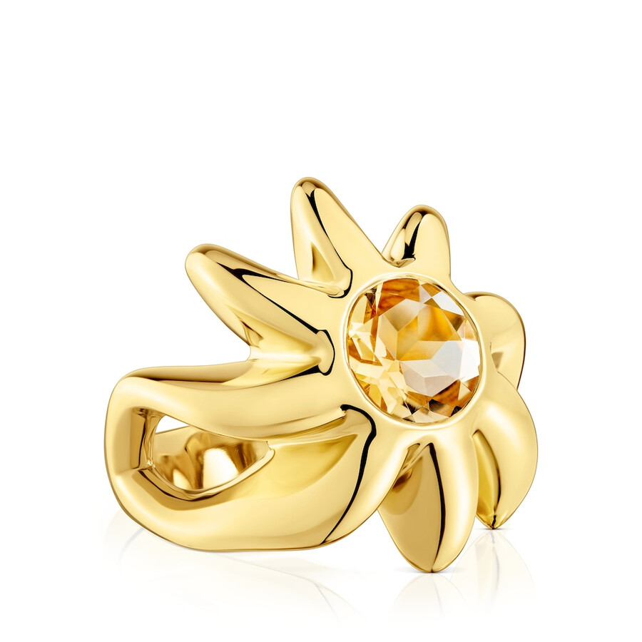 anello con sigillo placcato in oro 18kt su argento e citrino galia