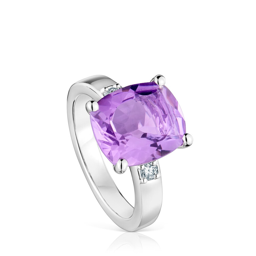 anello in argento basic colors con diamante e ametista