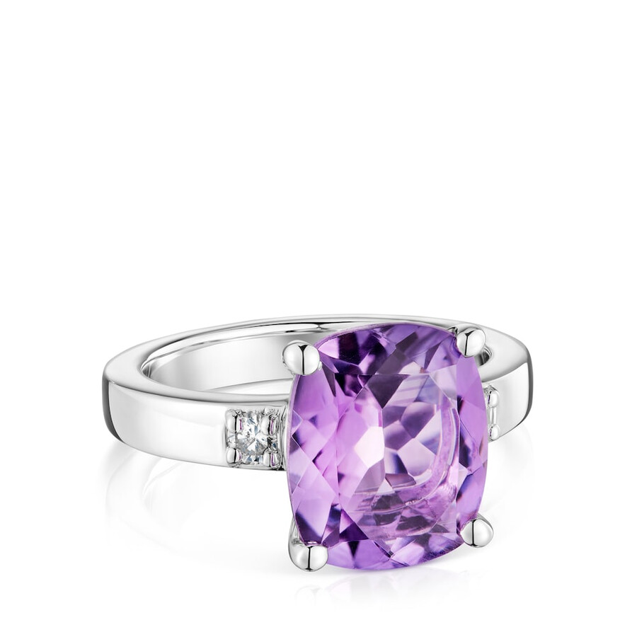 anello in argento basic colors con diamante e ametista