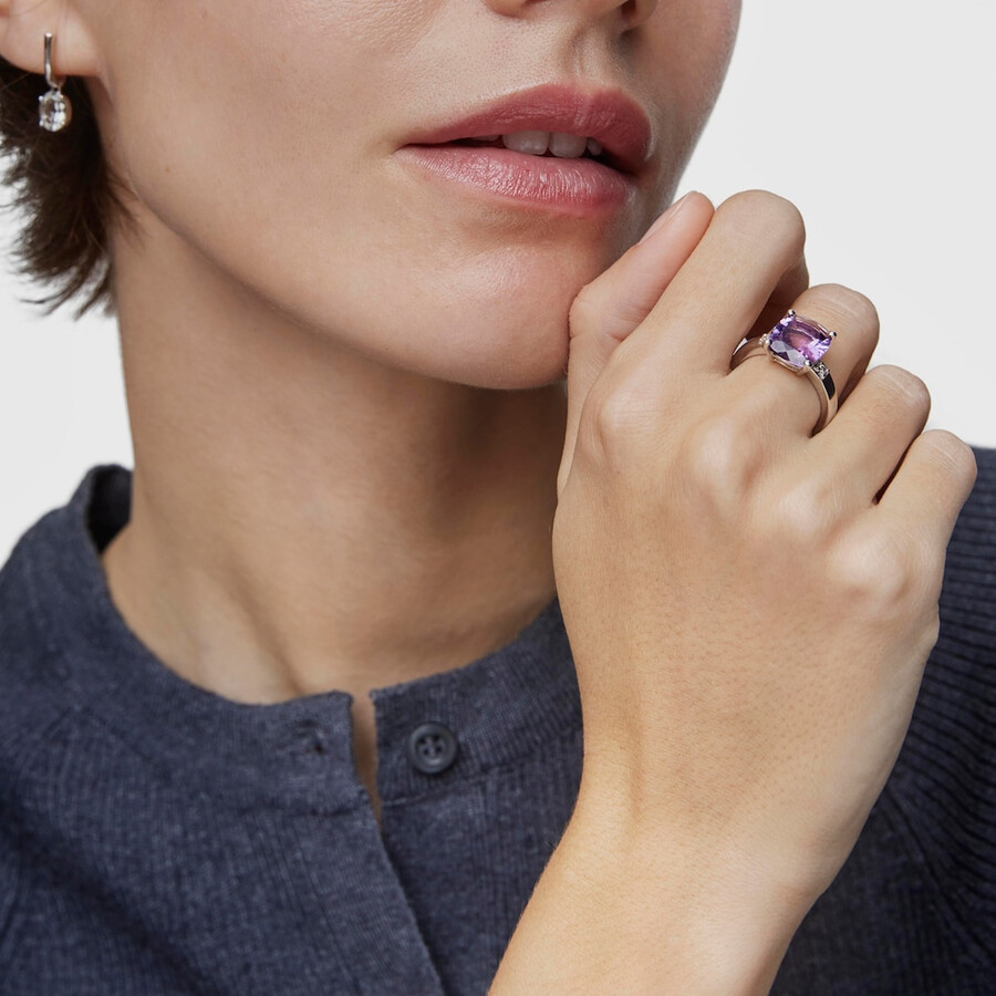 anello in argento basic colors con diamante e ametista